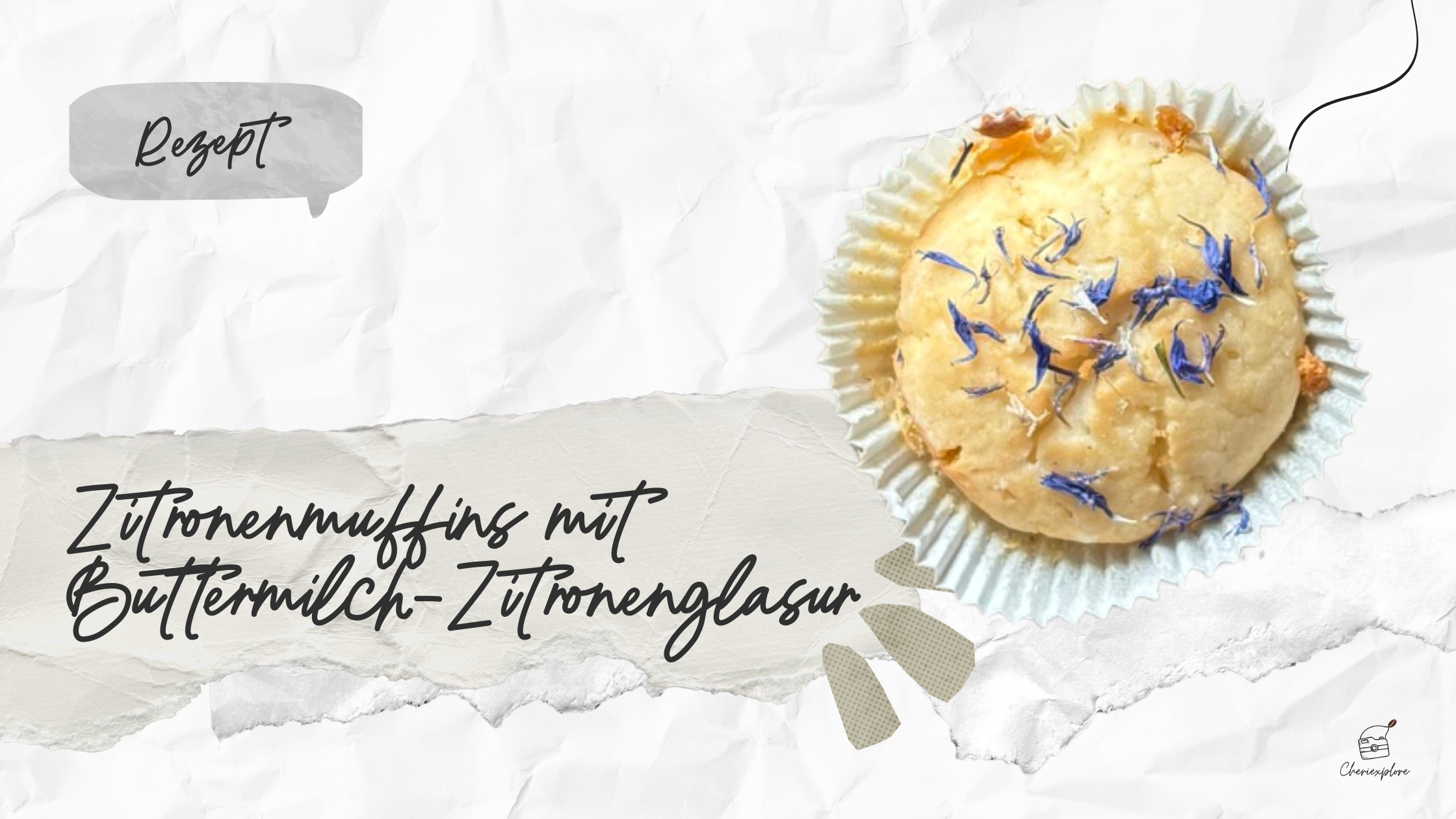 Saftige Zitronenmuffins mit Buttermilchglasur und Kornblumen-Deko